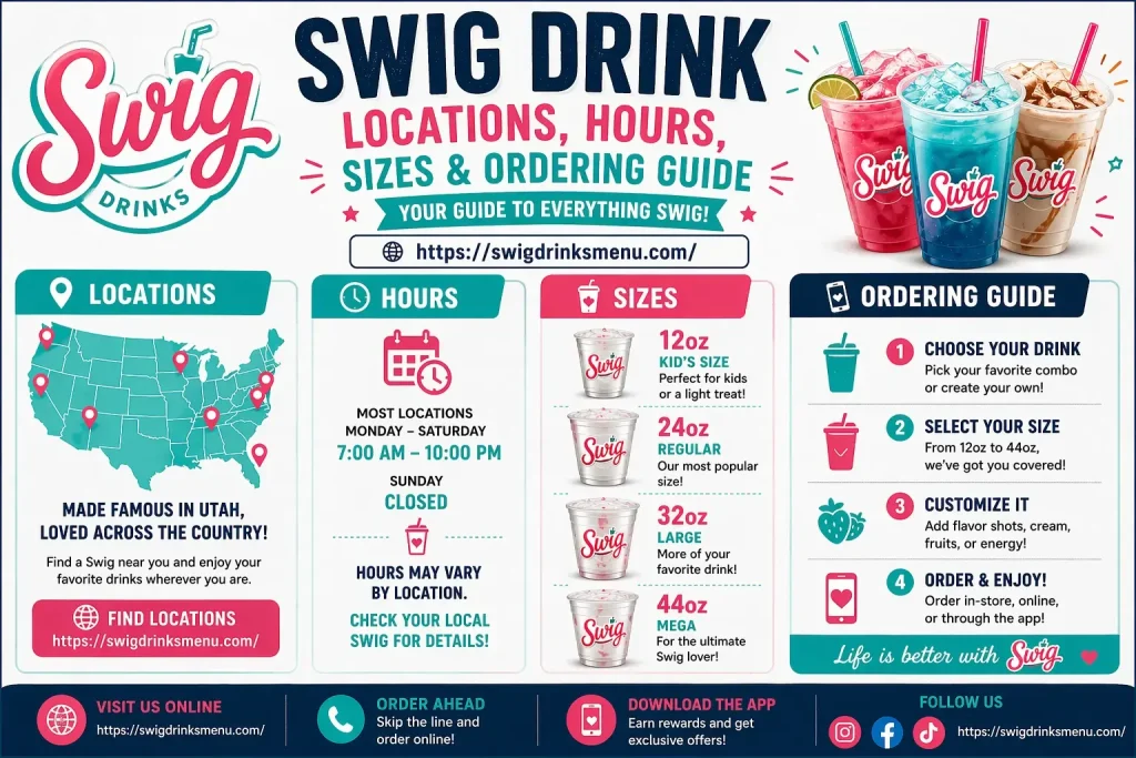Swig Locations, Hours, Sizes & Ordering Guide 1 Swig Locations, Hours, Sizes & Ordering Guide